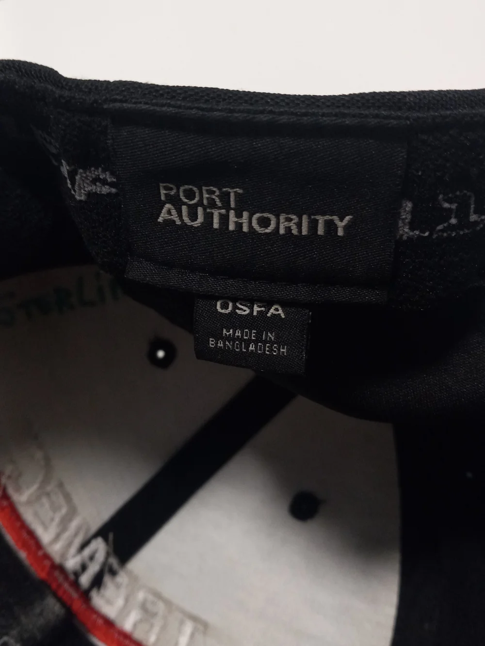 Port Authority Black Hat with Red Accent and White Logo